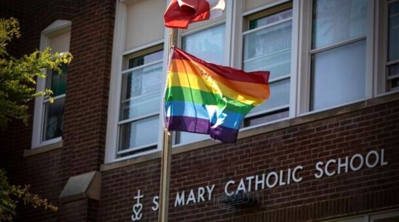 2022 03 04 Pride Flag at Catholic School
