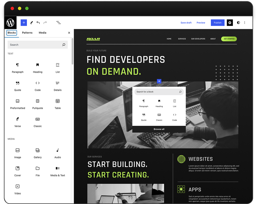 managed WordPress website example screen